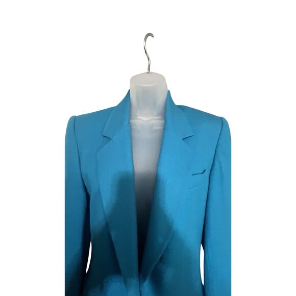 Womens Sz 6 Blazer Jacket 100% Wool Teal Grannycore Boho Work Professional Prep - Picture 2 of 12
